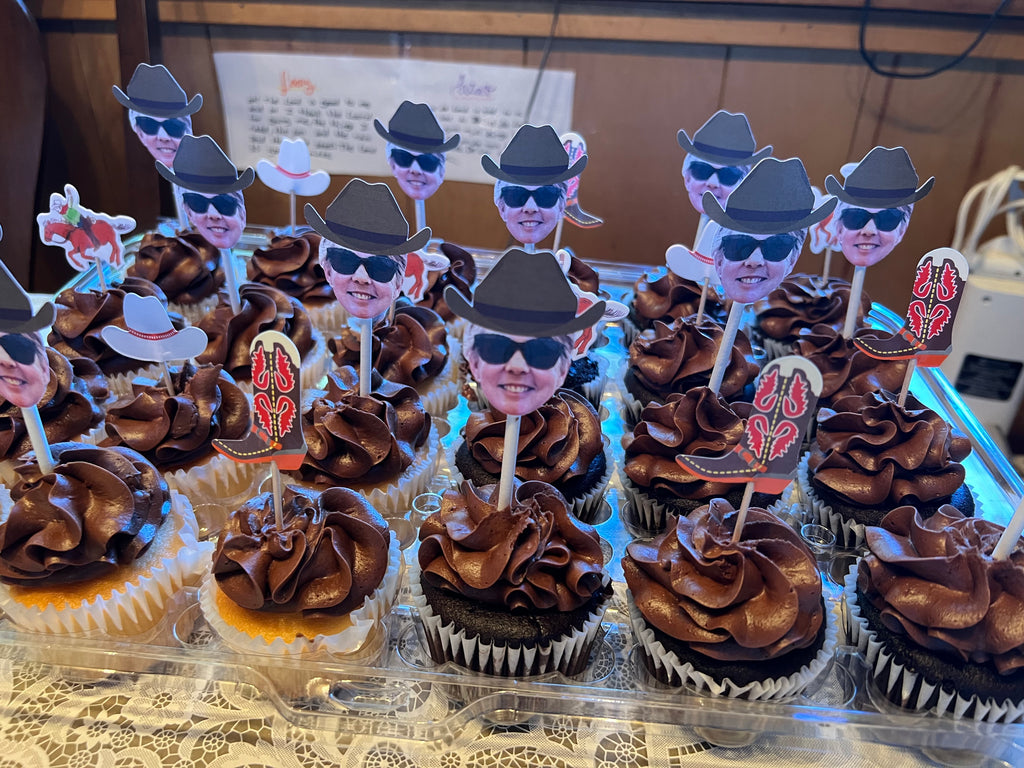 Everybody loves cowboy party with personalized face cupcake toppers