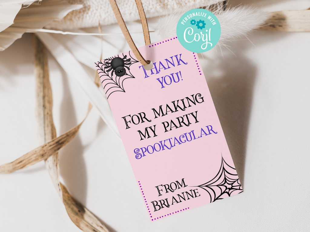 Printable and editable pink girly spider favor tags