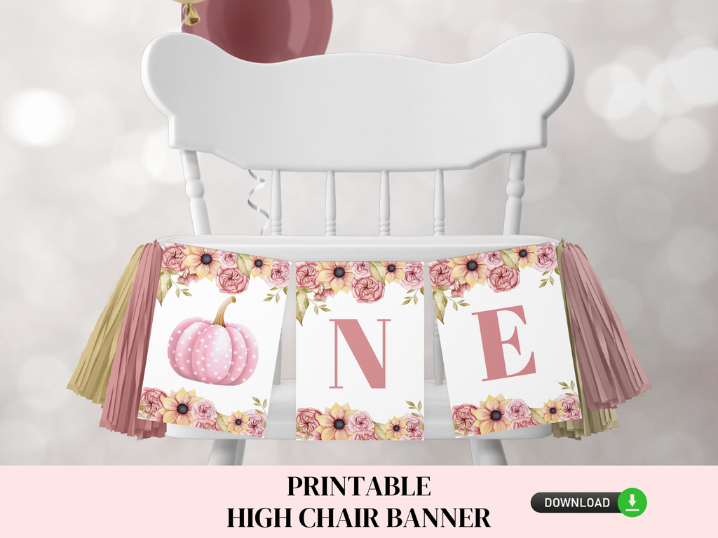 Floral and pink pumpkin themed girly high chair banner