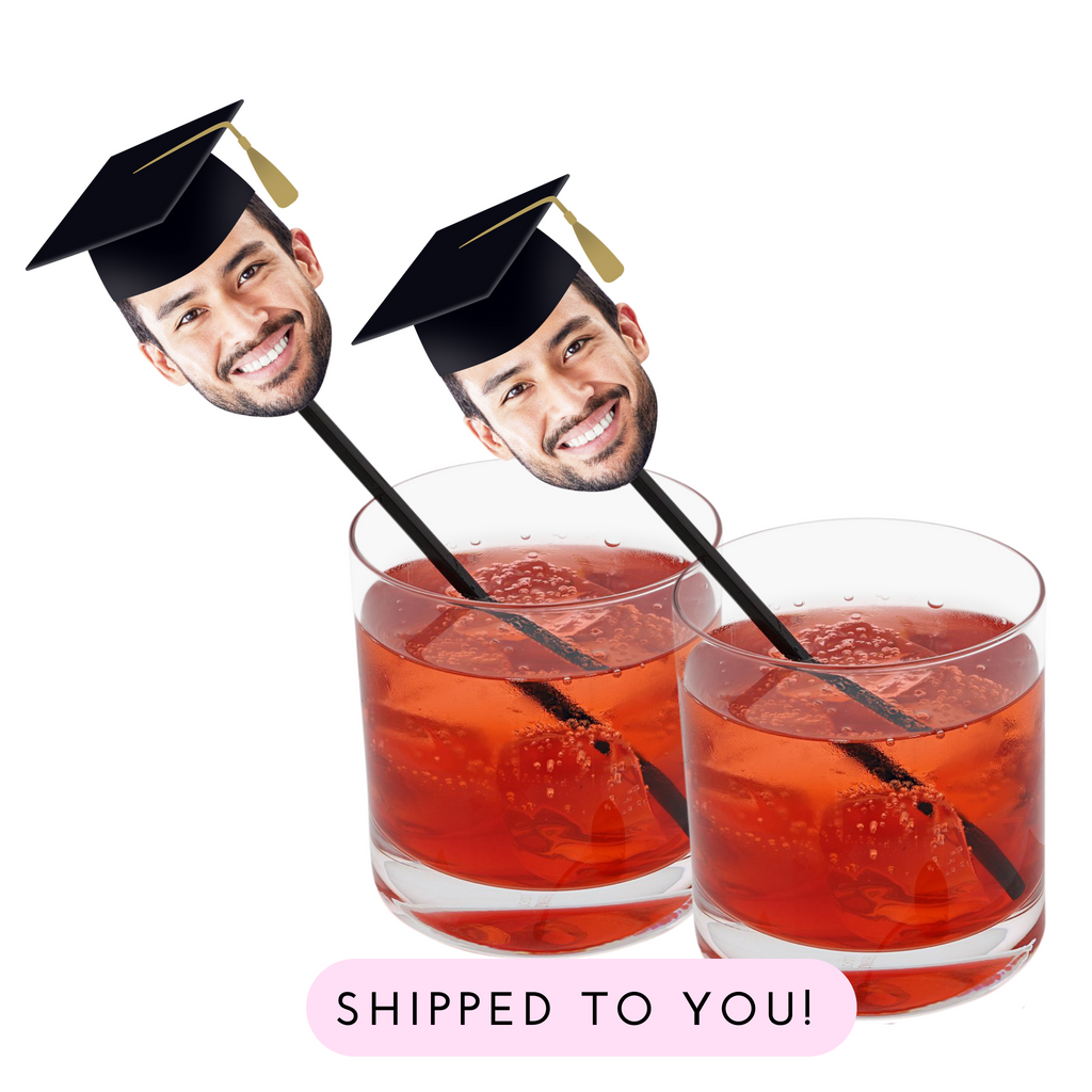 Personalized photo drink stirrers for graduation party