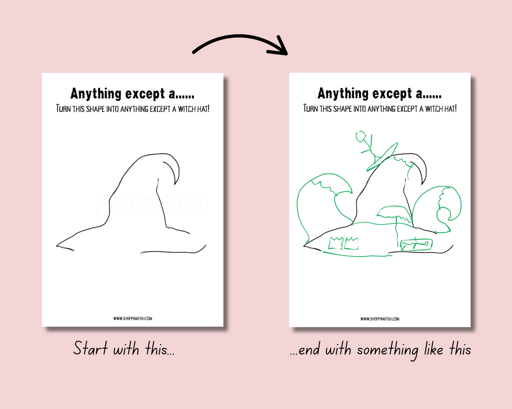 print out the template and draw anything new with the scribble that isn't a witch hat