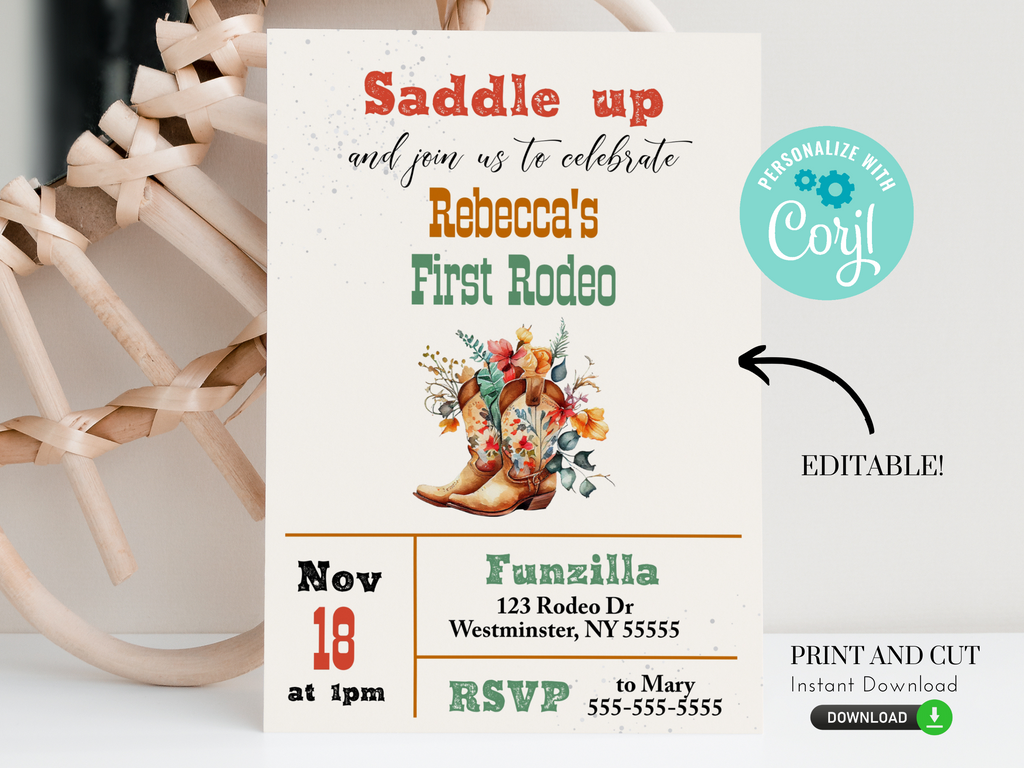 Printable and Editable First Rodeo Invitation