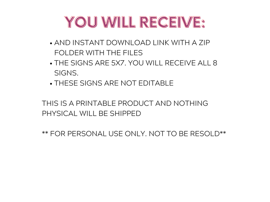 Printable Pet Pawty Sign Package 5x7 (8 signs)