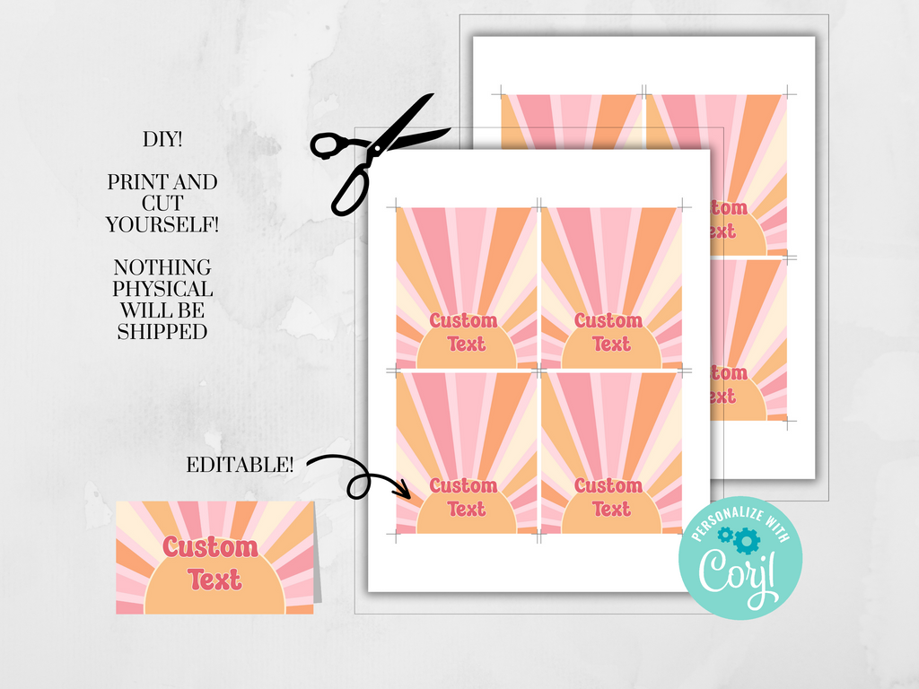 Printable and Editable Groovy Place Cards