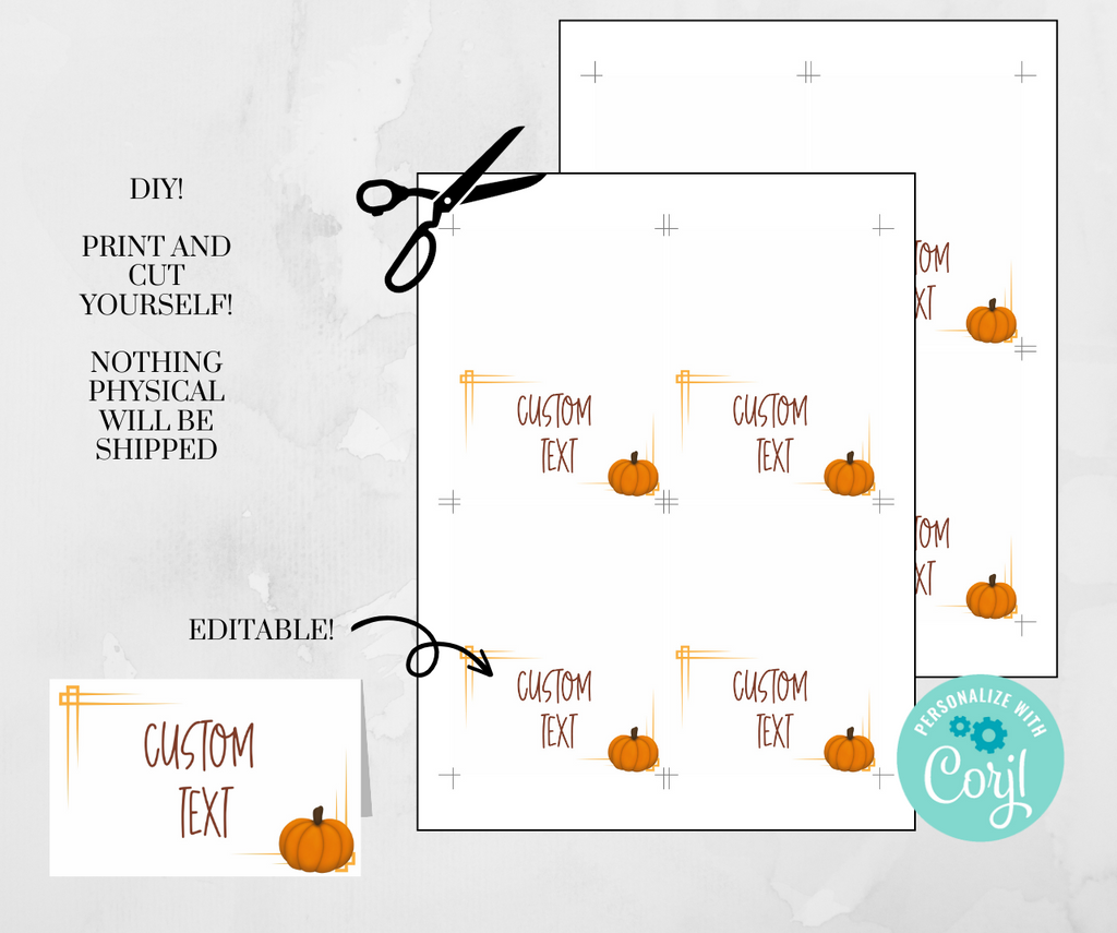 Pumpkin Place Cards - Editable Text, Printable