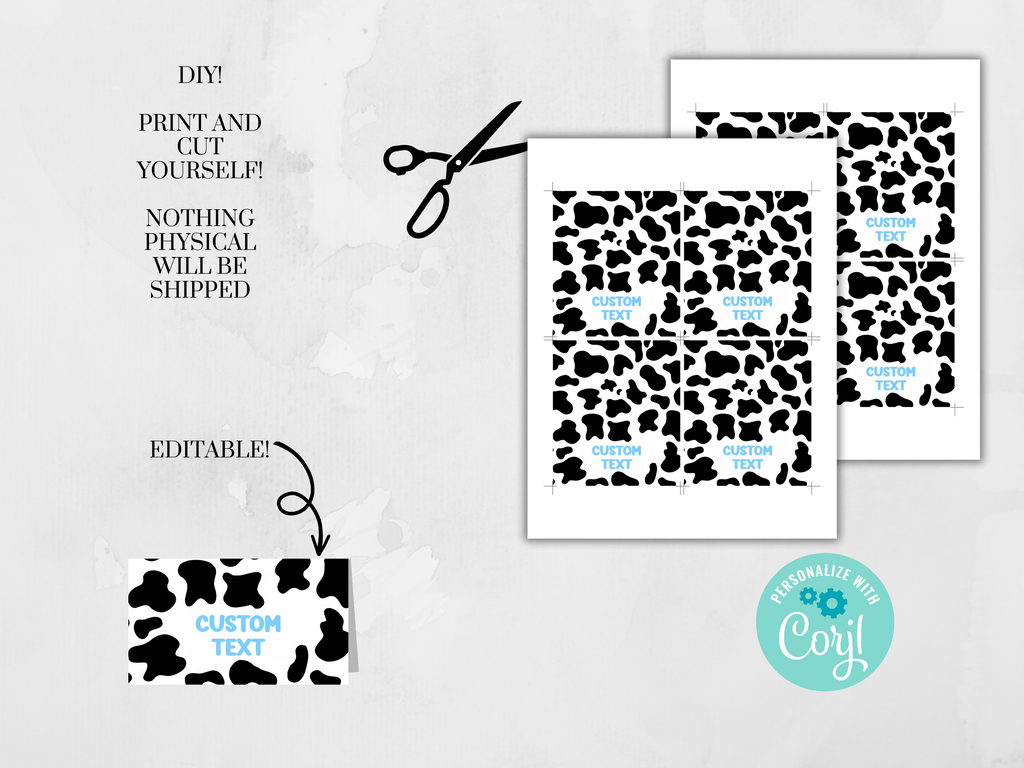 Printable cow print place cards 