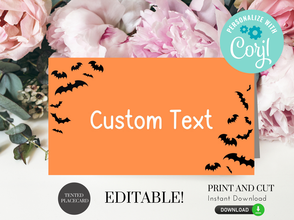 Printable and editable bat place cards for Halloween Party