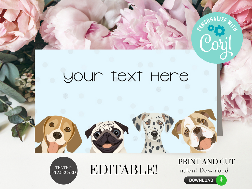 Printable Let's Pawty Table Decor with Blue Dog Design
