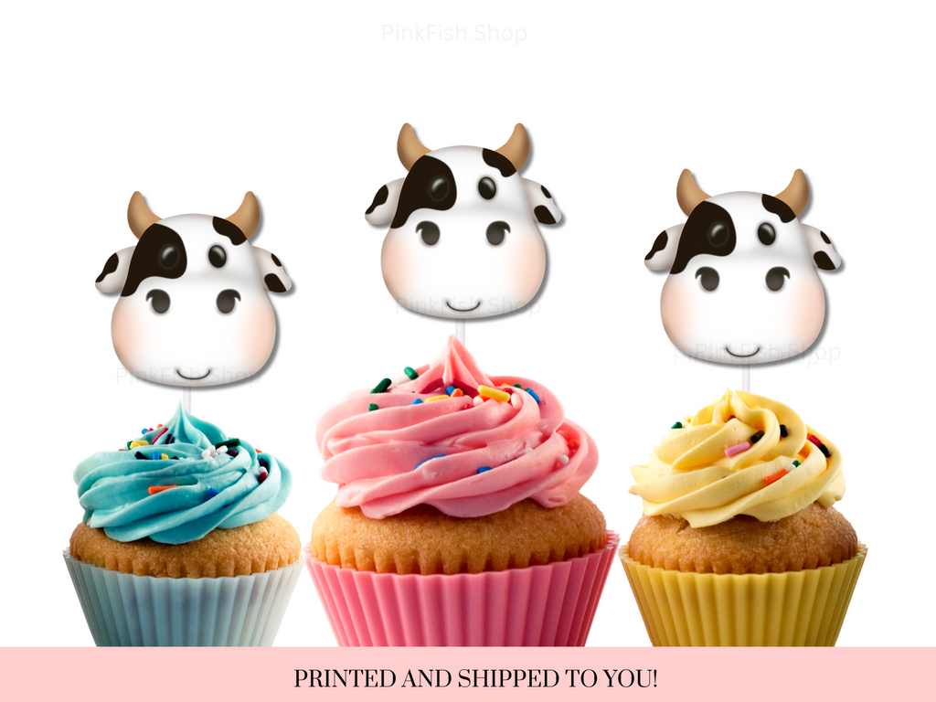 Cow cupcake toppers for a holy cow i'm one party