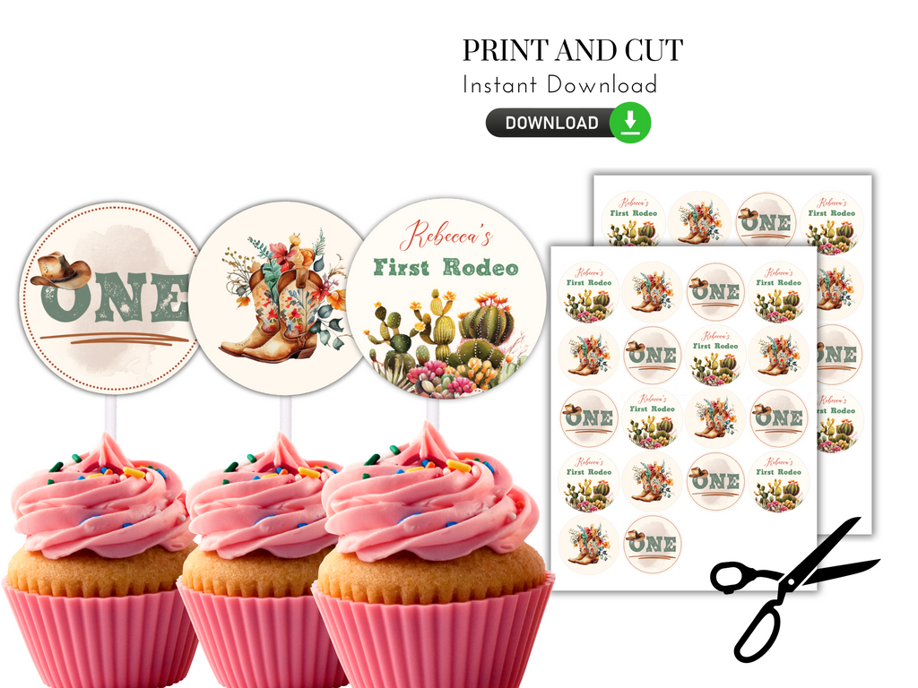 Printable and Editable Boho Rodeo Cupcake Toppers