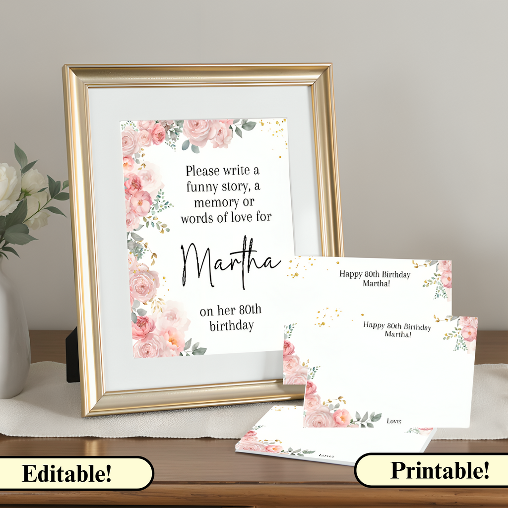 Pink Floral Birthday Wishes Sign (Printable)