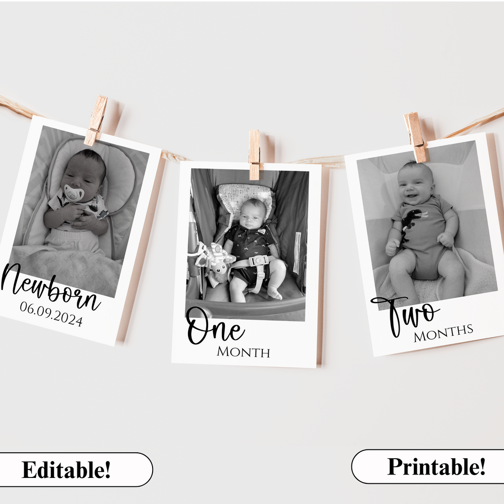 Printable and editable monthly banner for baby's first year