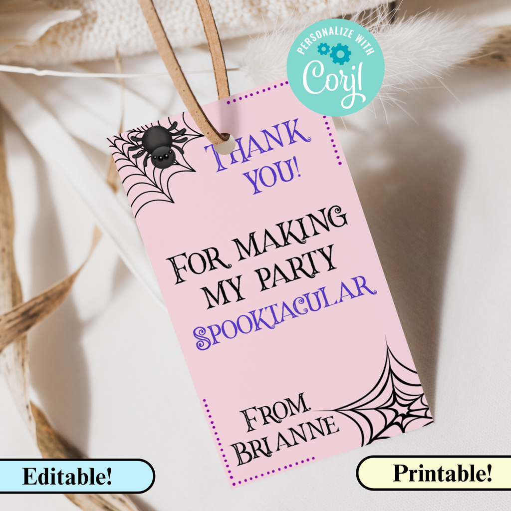 Editable and Printable Girly Spider Favor Tags