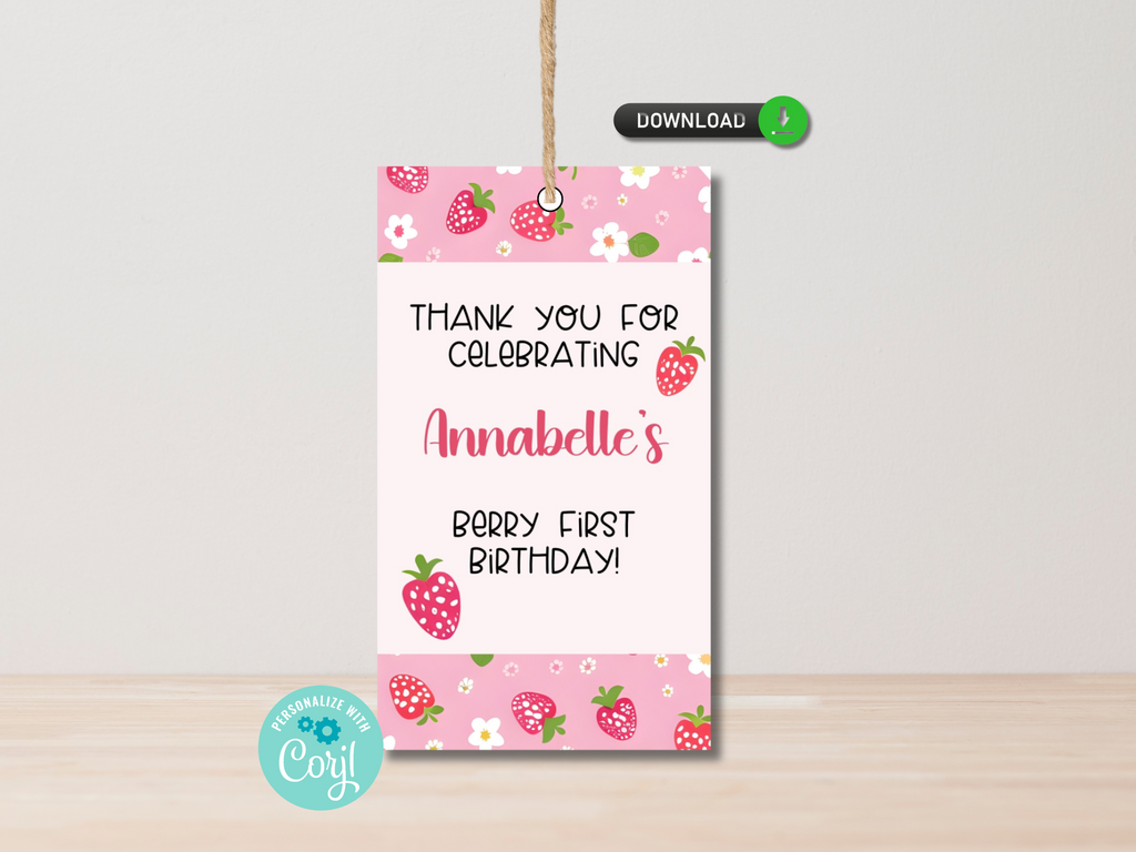 Red and pink berry first birthday favor tags - DIY printable