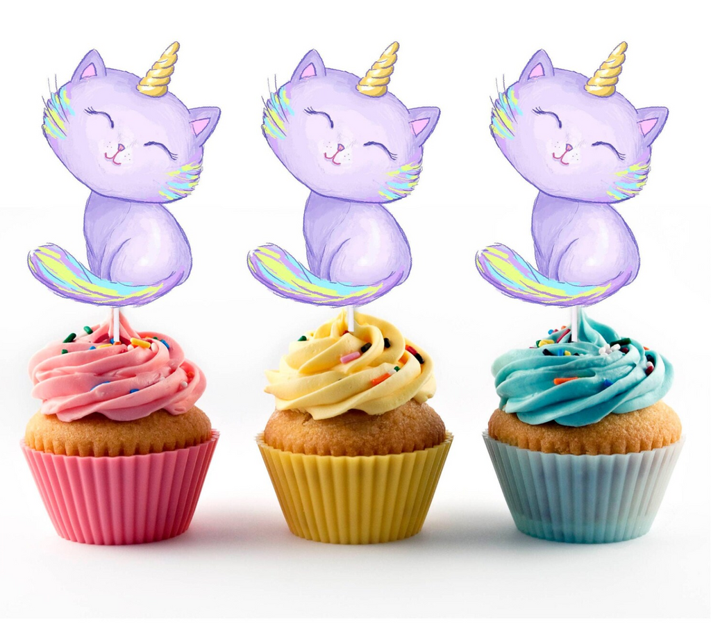 Purple Unicorn Rainbow Kitty cat cupcake toppers