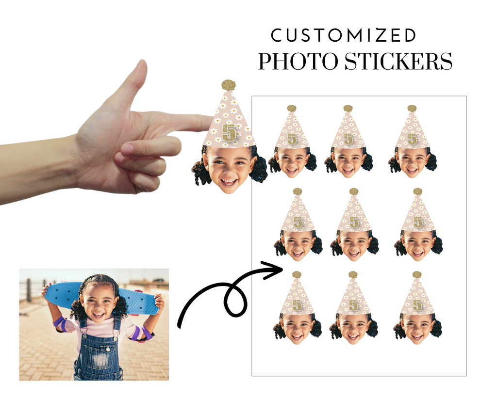 Copy of Birthday Stickers Customized with Daisy Party Hat