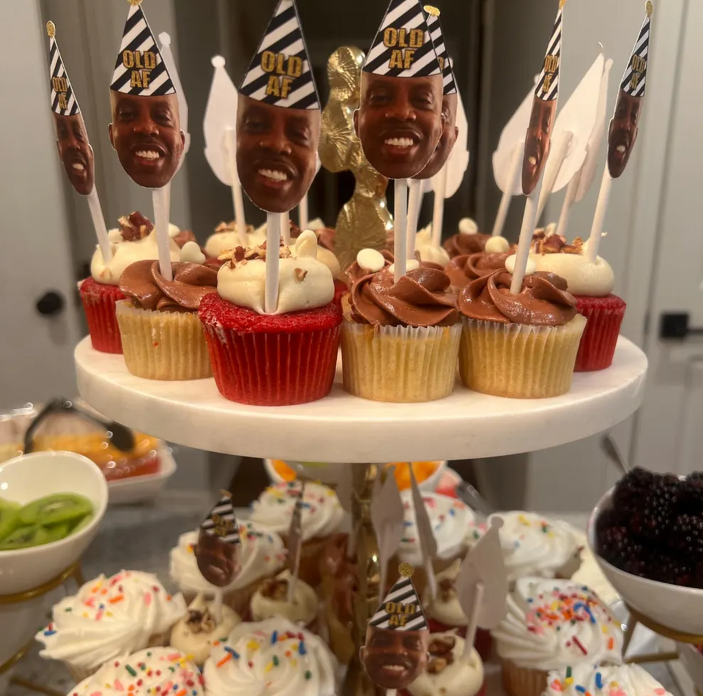 OLD AF Birthday Cupcake Toppers with Face and Birthday Hat - Party Decorations, Over the HIll, 50th, 60th, 40th, 30th Bday