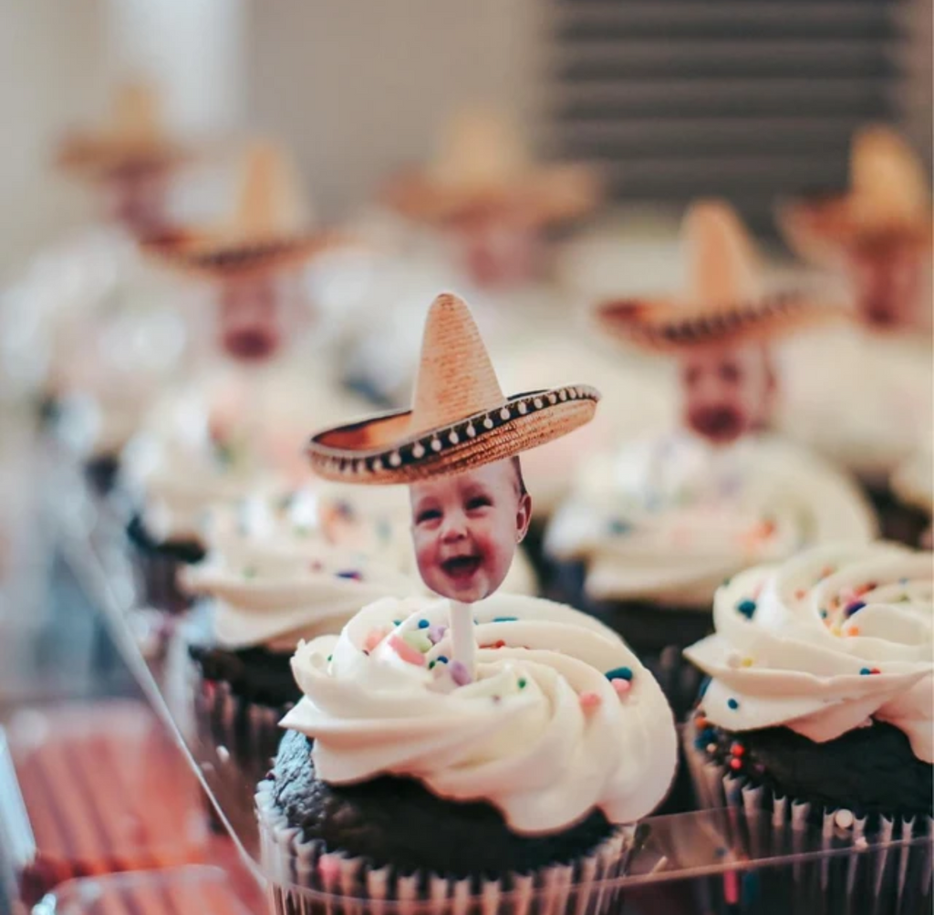 Fiesta themed cupcake toppers with face and sombrero