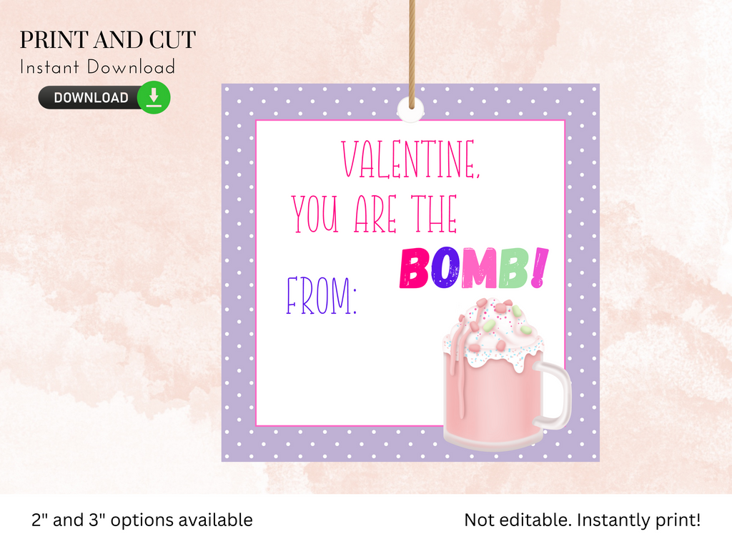 Printable hot cocoa bomb valentine's day card