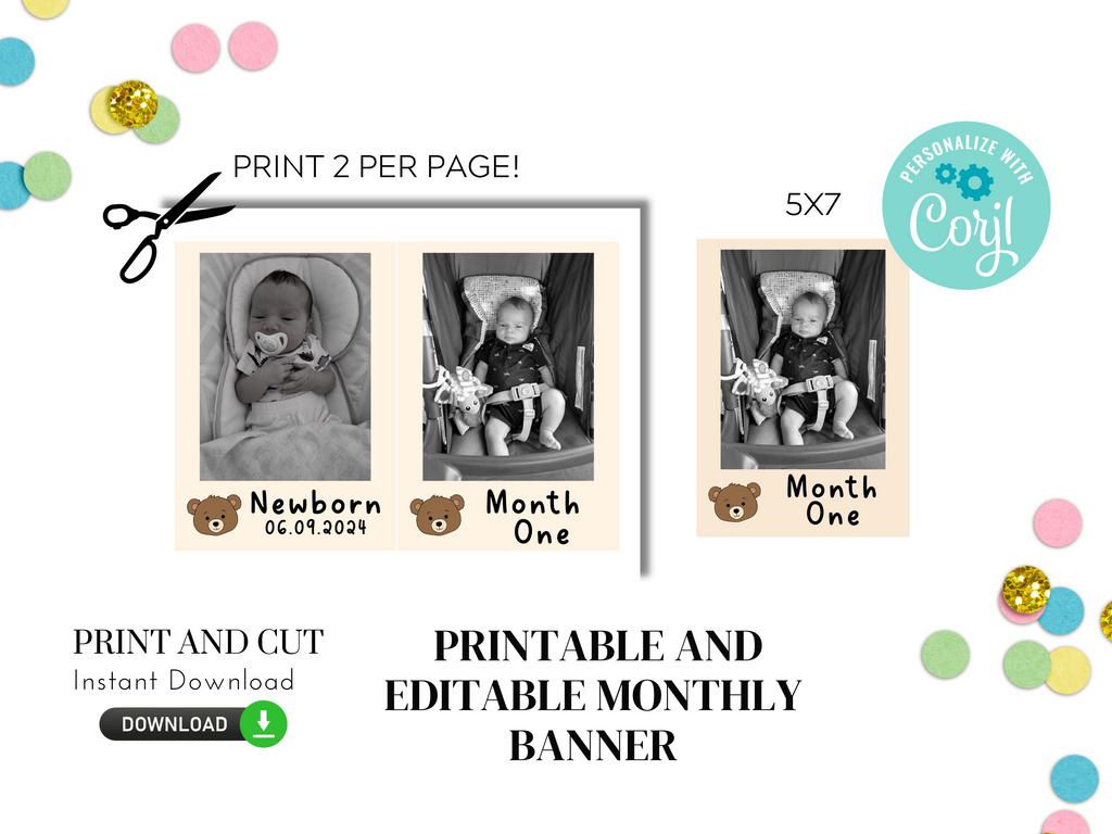 Woodland Bear 1st Birthday Monthly Milestone Banner