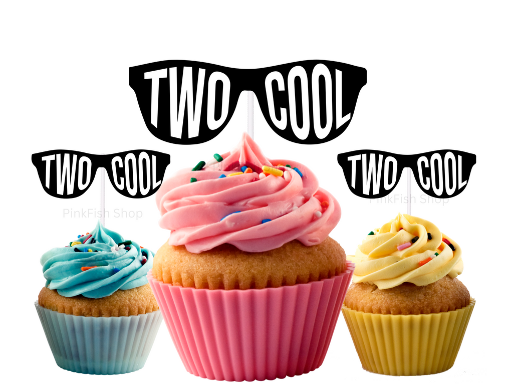 Two cool sunlgasses cupcake toppers for 2nd birthday