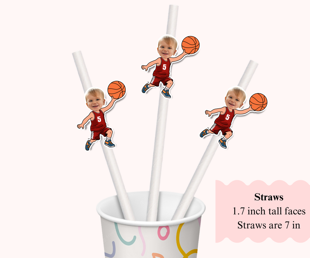 basketball themed straws personalized with photo