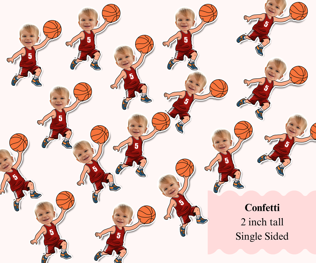 basketball themed confetti personalized with photo