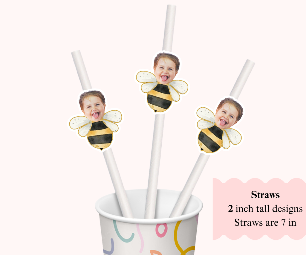 honey bee straws customized with face