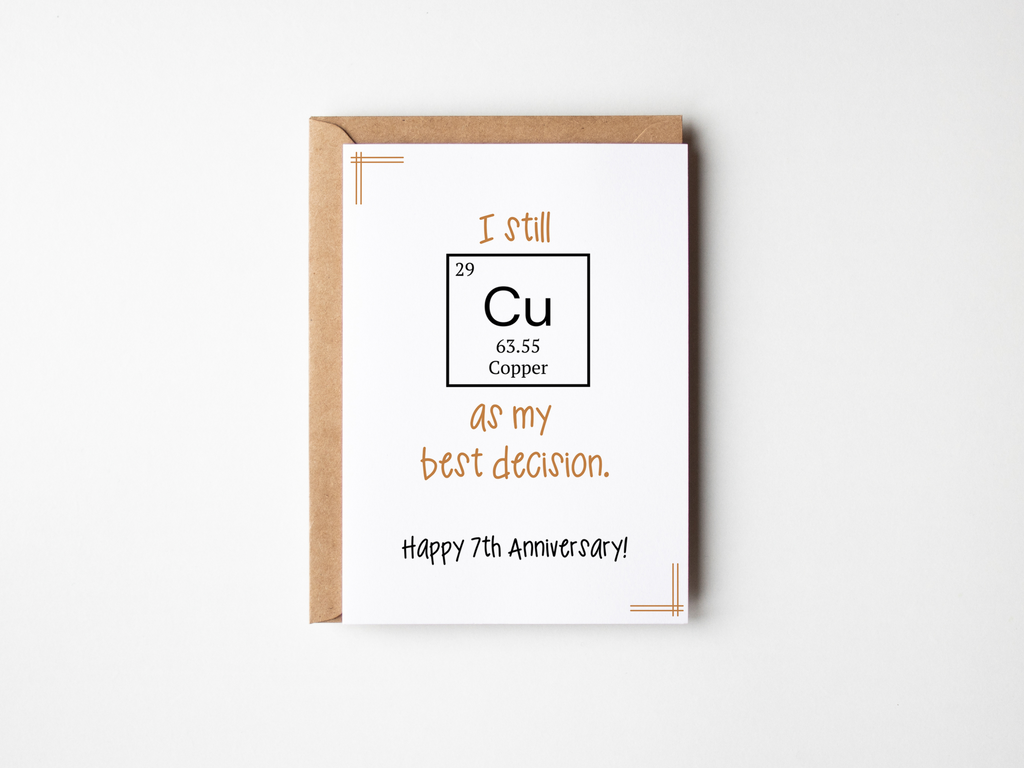 copper themed anniversary card with periodic table of element