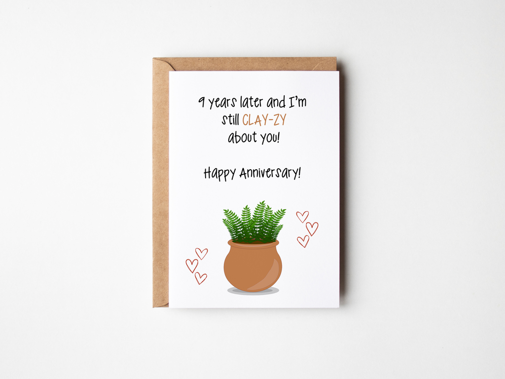 cute printable card for 9th anniversary wtih a clay pot on