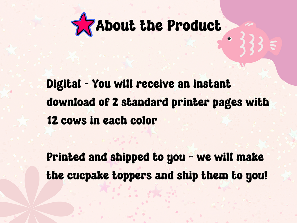 digital cow cupcake topper or shipped to you