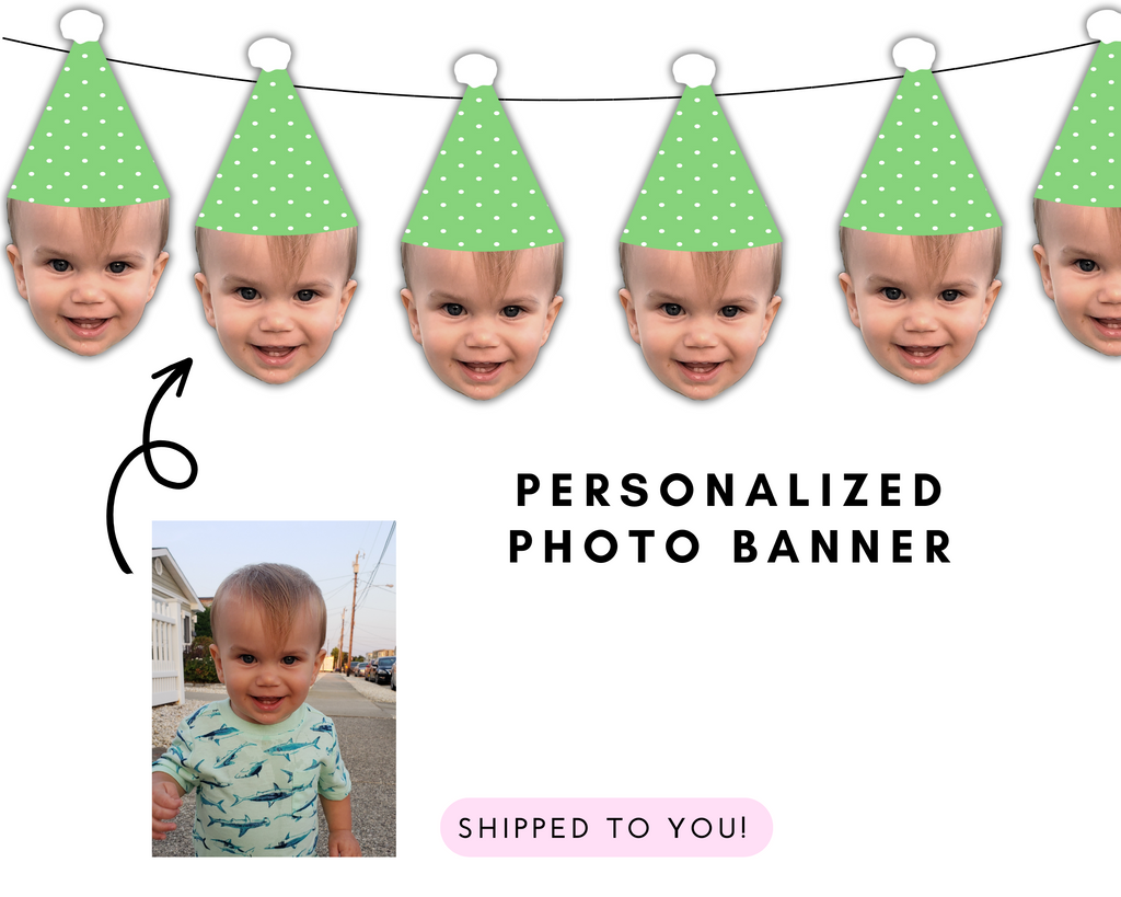 face banner with polka dot hat for birthday