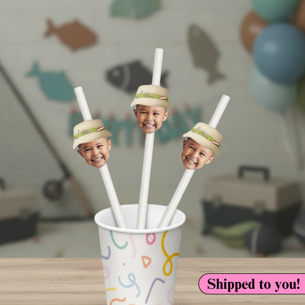 the big one custom paper straws with fishing face and hat