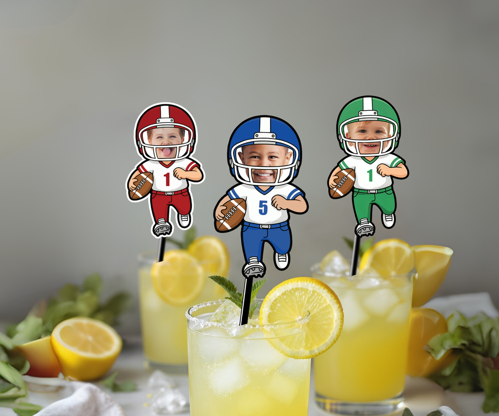 drink stirrers for a football party with face and football uniform