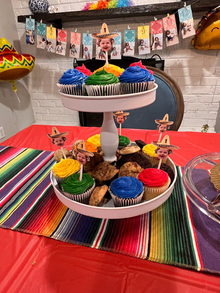 Fiesta Cupcake Toppers with Custom Face Photo and Sombrero