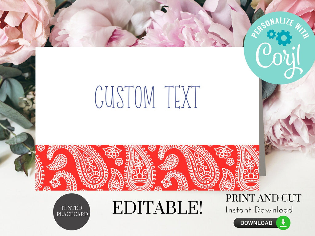 Red Bandana Place Cards - Editable Text, Printable