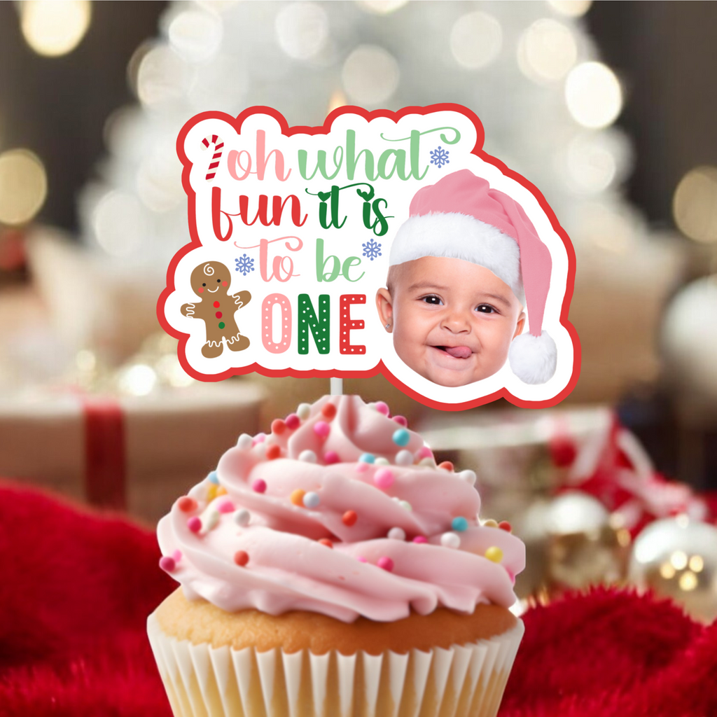 oh what fun it is to be one cupcake toppers in pink santa hat