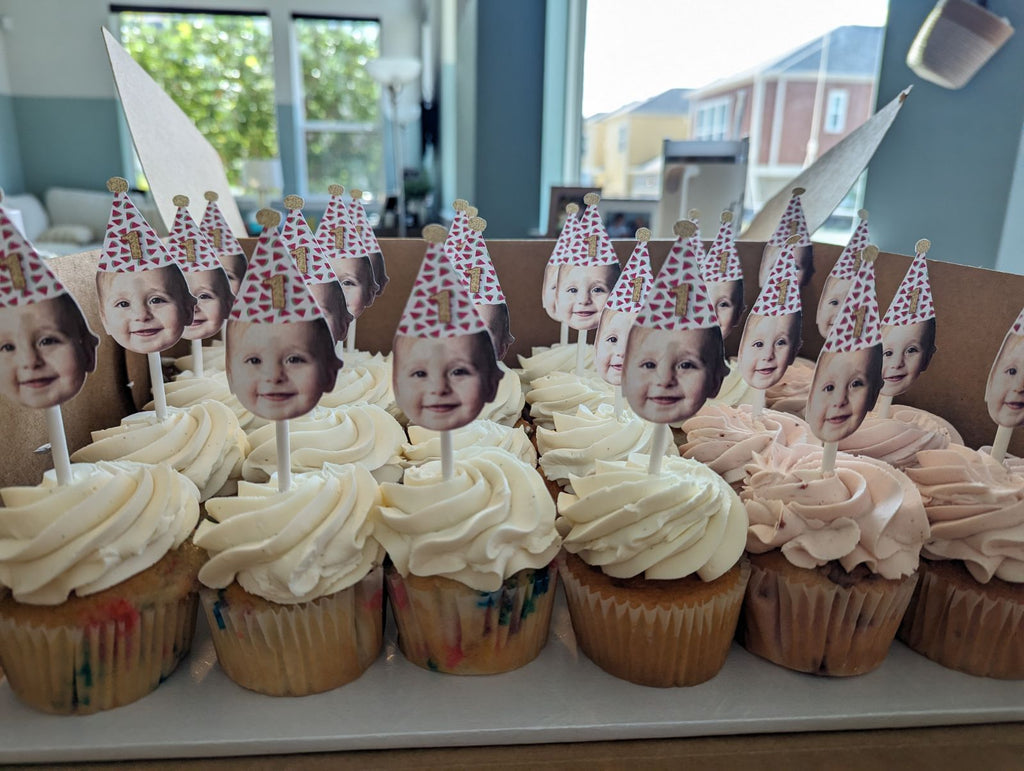Watermelon themed cupcake toppers for first birthday party