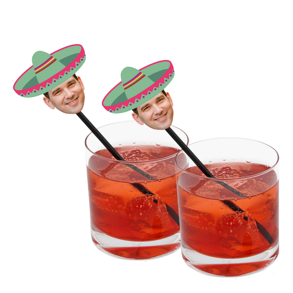 Photo drink stirrers personalized with sombrero