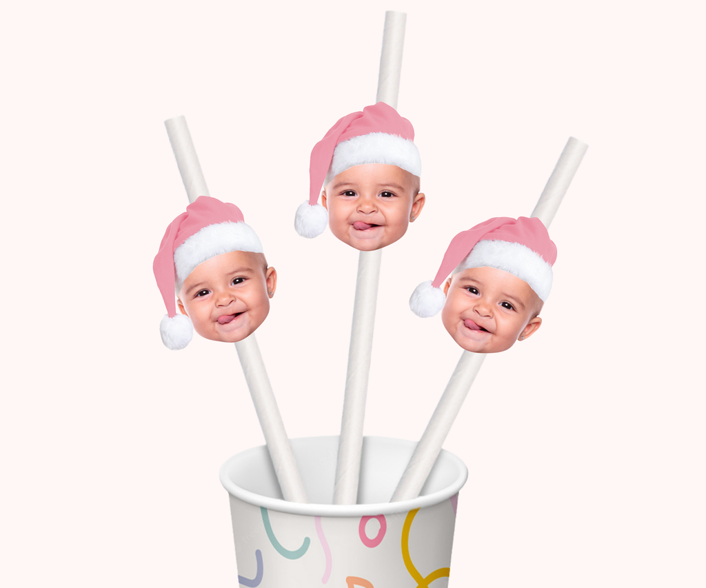 Personalized Santa Cupcake Toppers with Pink Santa Hat