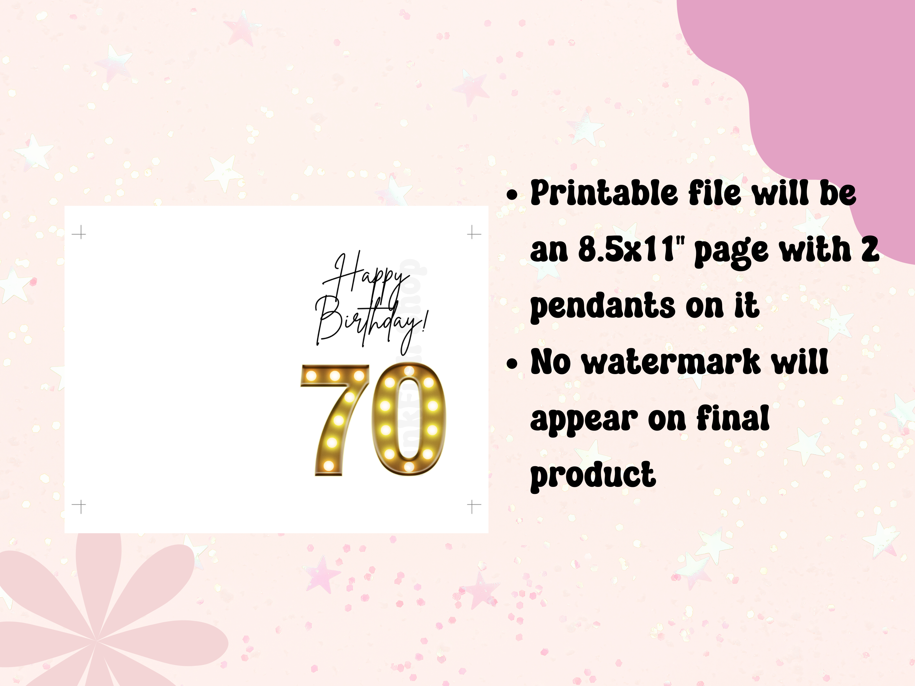 Printable 70th Birthday Card by PinkFish Shop