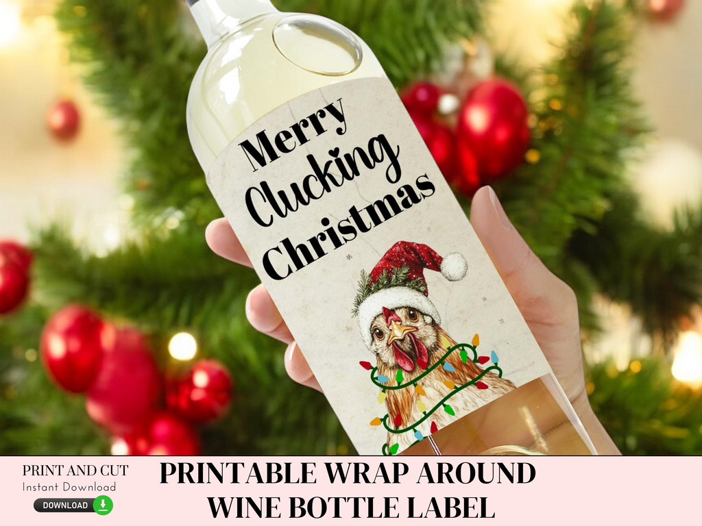 printable chicken themed christmas wine tag