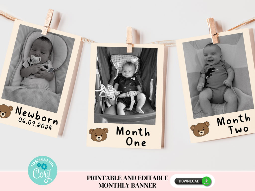 printable monthly bear banner
