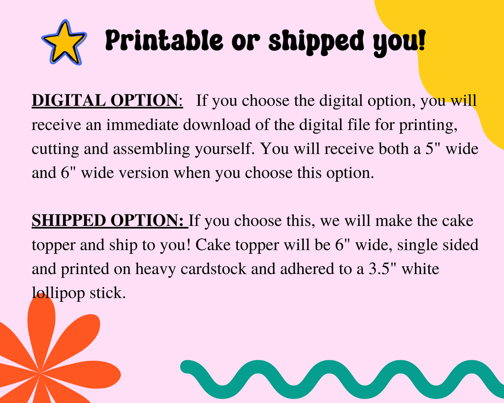 Wild One Cake Topper in Yellow - Printable or Shipped to you!