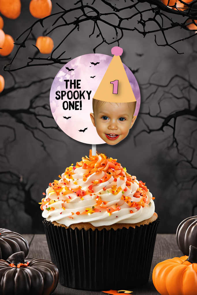 The spooky one cupcake toppers personalized with photo