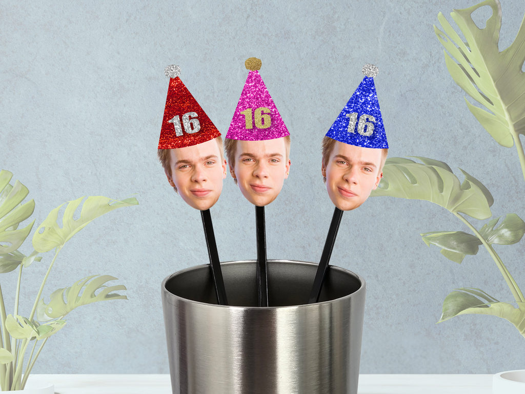 unique photo drink stirrers for birthday party