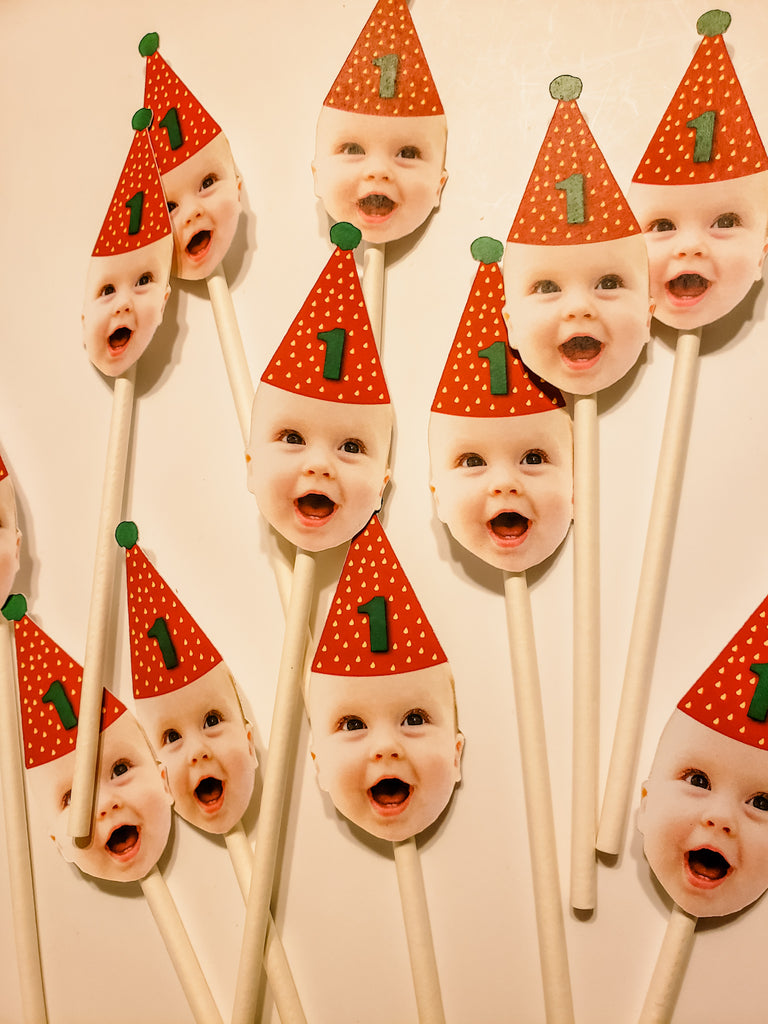 strawberry with face cupcake toppers