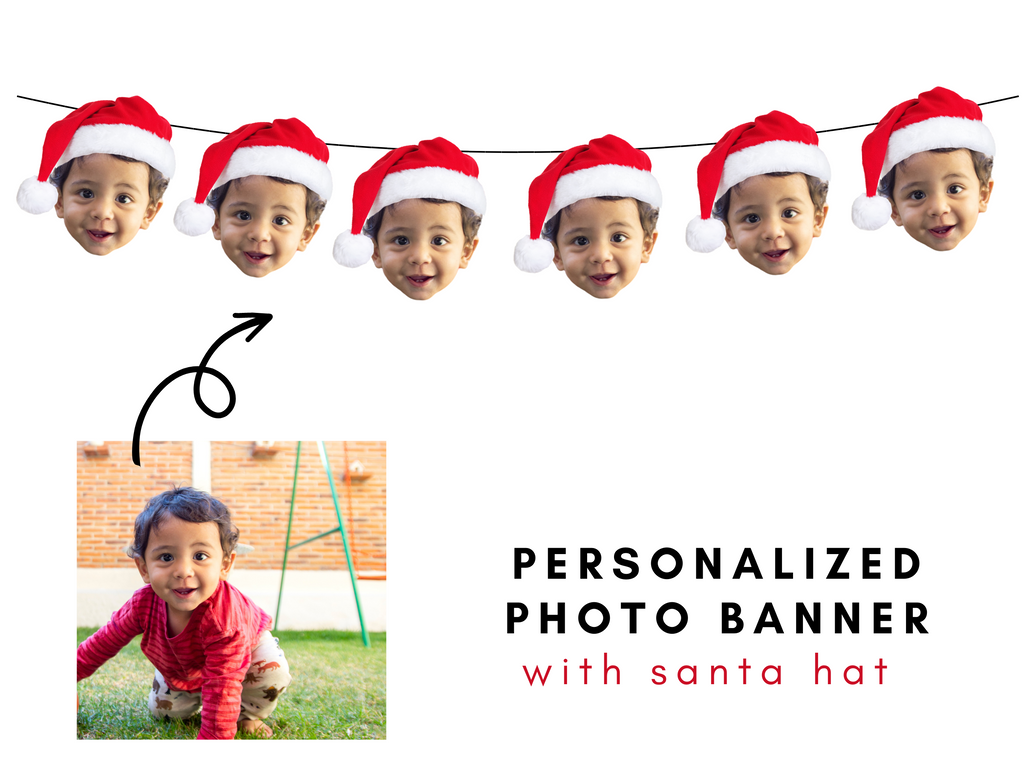 Personalized photo banner with santa hat
