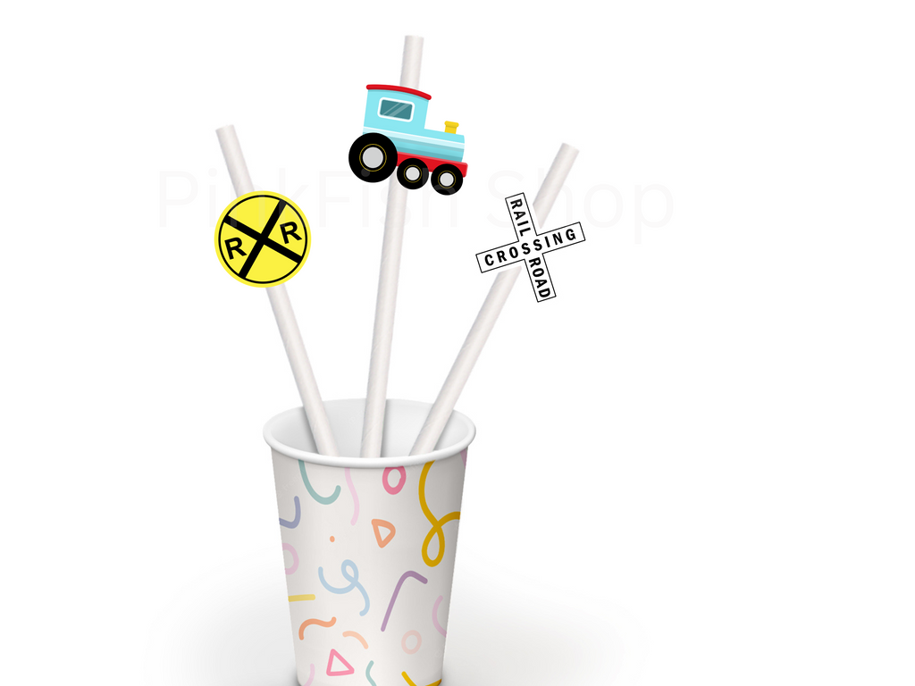 Train themed straw flags - 24 count for train birthday party