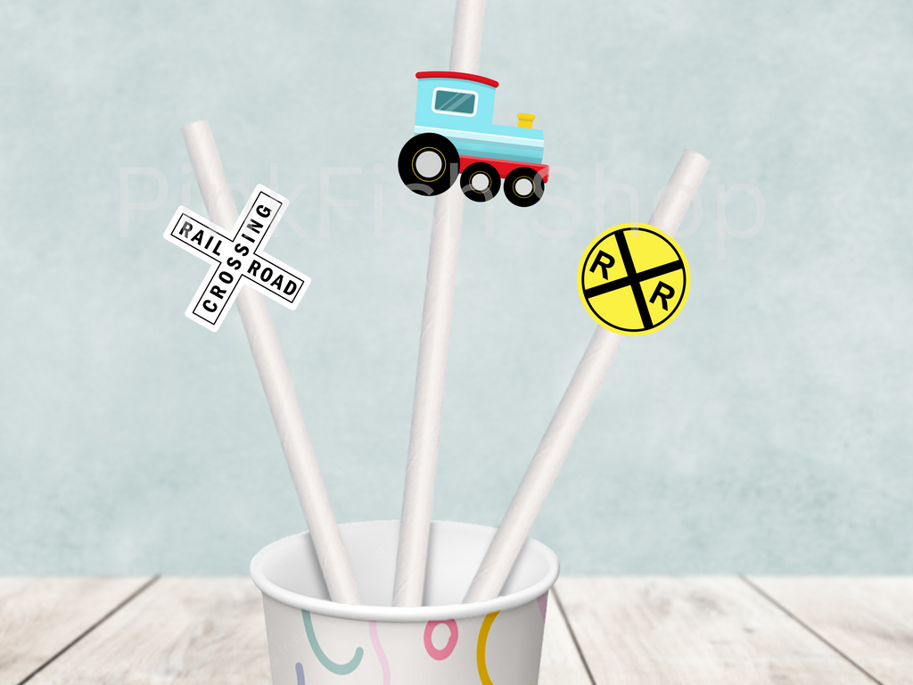 Train themed straw flags